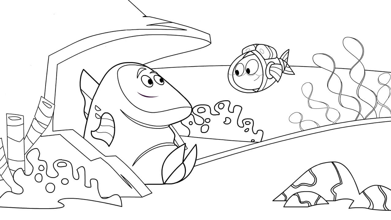 Desenho Pdf de Peixonauta e Seu Amigo Brincando para Colorir e Pintar