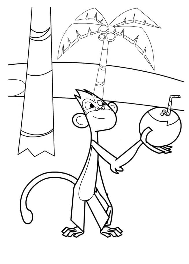 Desenho Pdf do Zico Bebendo Água de Coço na Praia de Peixonauta para Colorir e Pintar