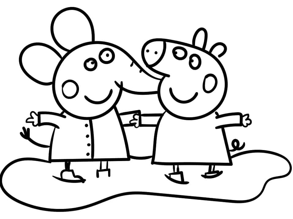 Desenho de Emily Elefante e Peppa Pig para Colorir e Pintar