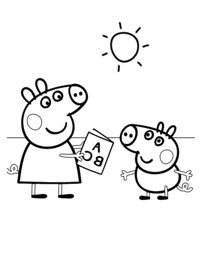 Desenho de Peppa Pig Estudando para Colorir e Pintar
