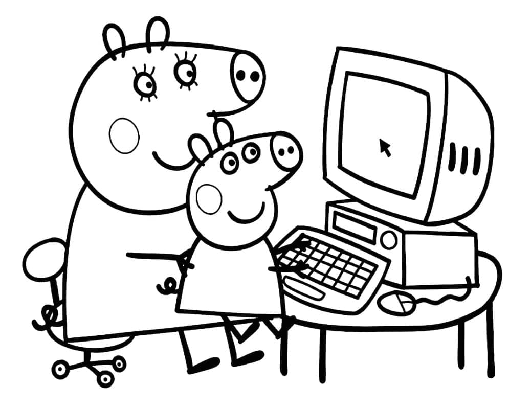 Desenho de Peppa Pig com Computador para Colorir e Pintar