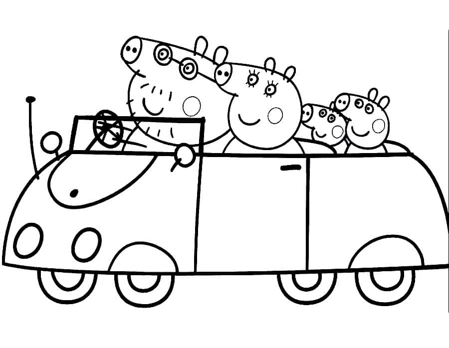 Desenho de Peppa Pig com Suá Família para Colorir e Pintar