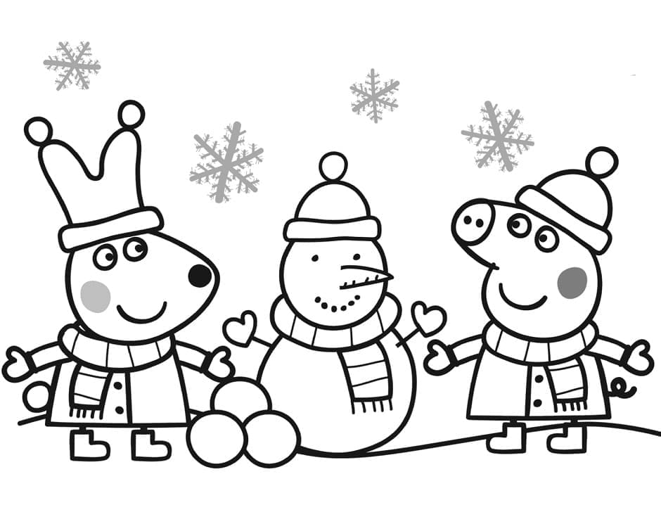 Desenho de Peppa Pig e Boneco de Neve para Colorir e Pintar
