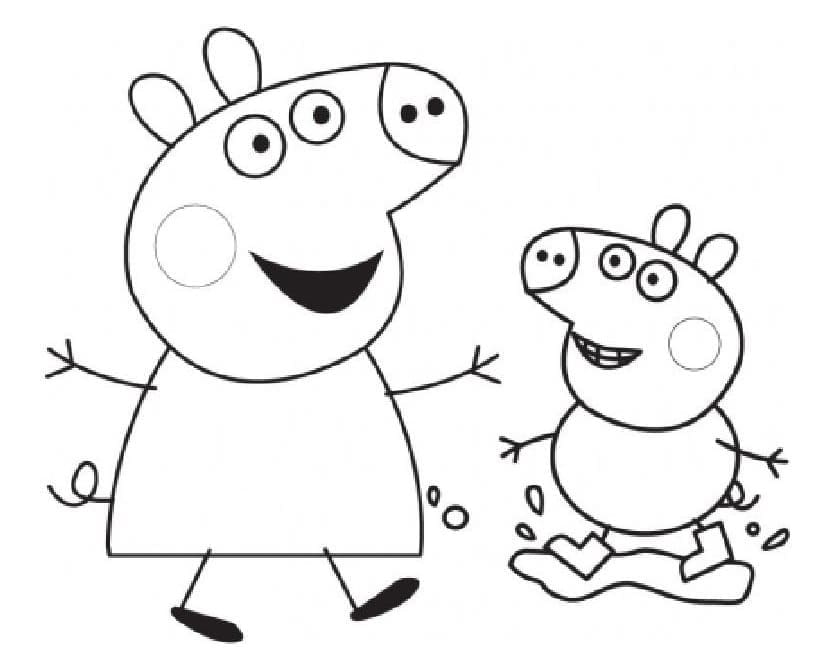 Desenho de Peppa Pig e George Pig para Colorir e Pintar