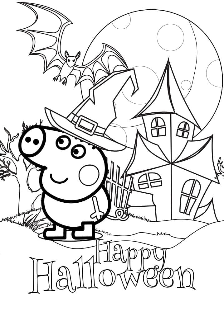 Desenho de Peppa Pig e Halloween para Colorir e Pintar
