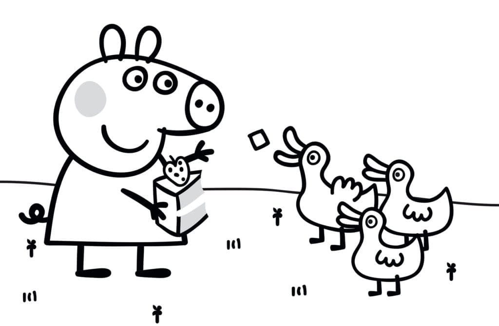 Desenho de Peppa Pig e Patos para Colorir e Pintar