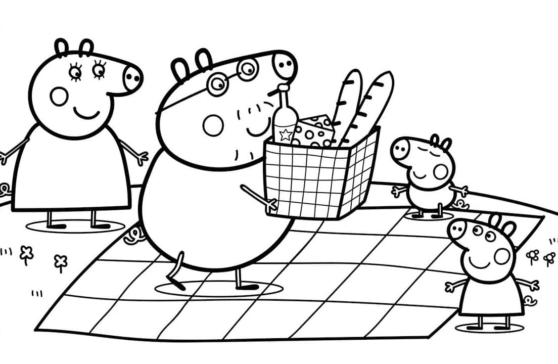 Desenho de Peppa Pig em um Piquenique para Colorir e Pintar