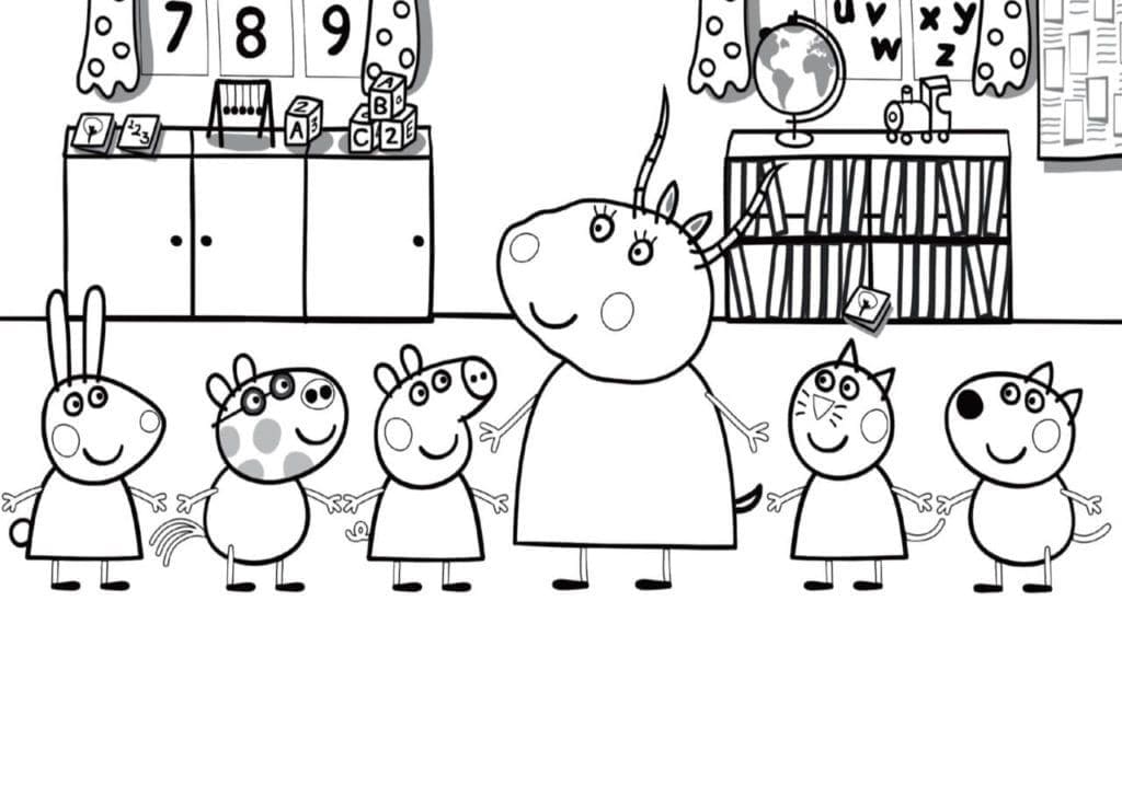 Desenho de Peppa Pig na Escola para Colorir e Pintar