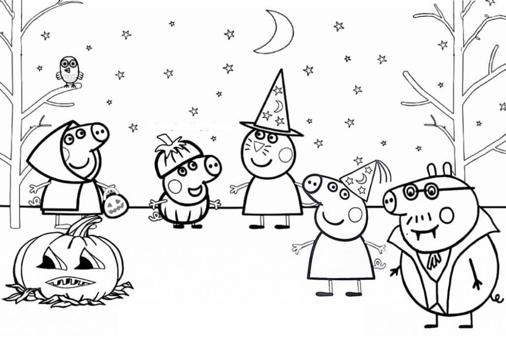 Desenho de Peppa Pig no Halloween para Colorir e Pintar