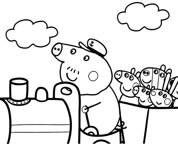 Desenho de Peppa Pig no Trem para Colorir e Pintar