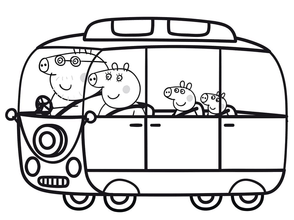 Desenho de Peppa Pig no Ônibus para Colorir e Pintar