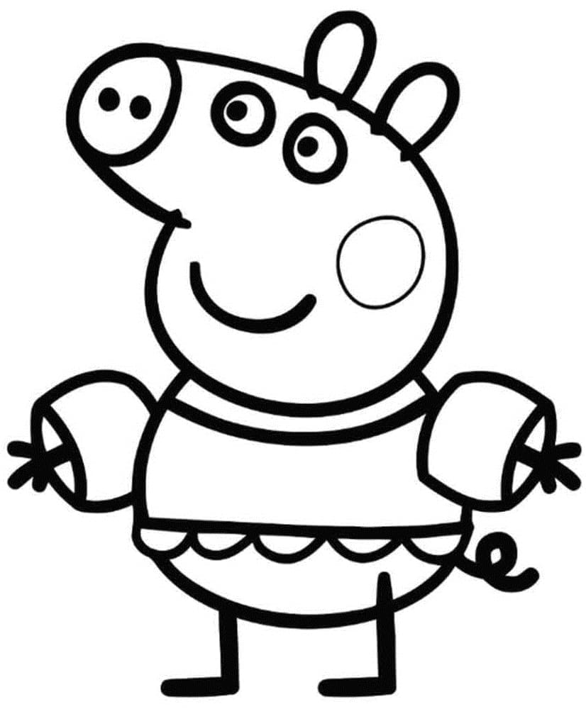 Desenho de Peppa Pig Vai Nadar para Colorir e Pintar