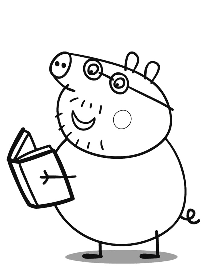 Desenho de Papai Pig Lendo Livro para Colorir e Pintar