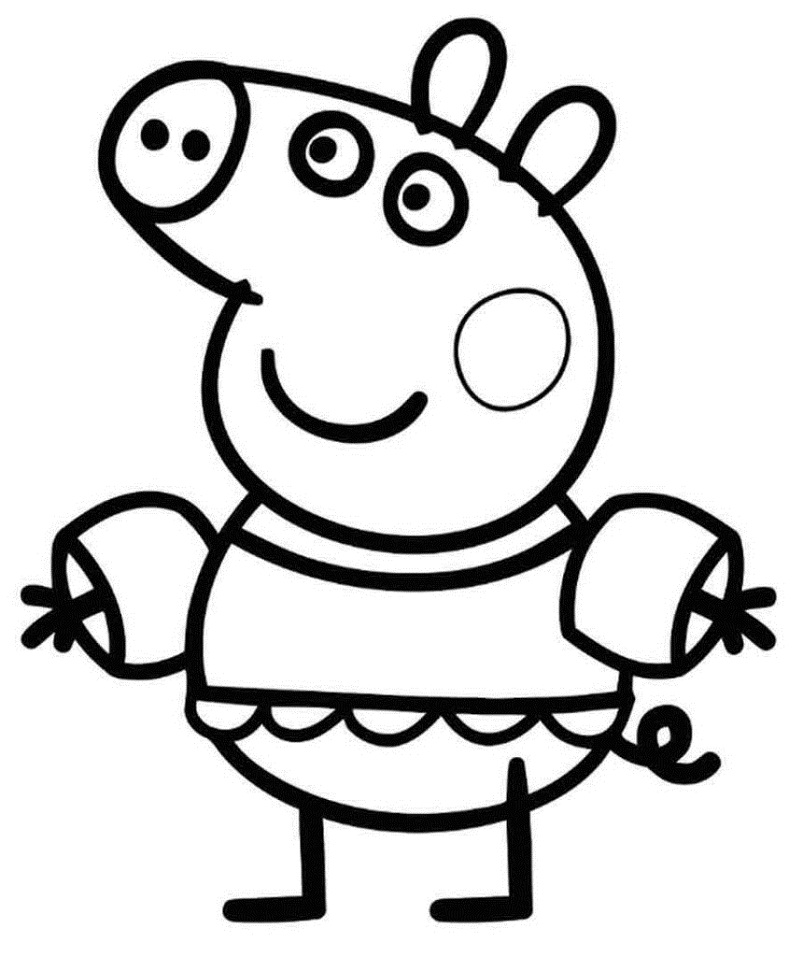Desenho de Peppa Pig com Roupa de Praia para Colorir Pdf e Pintar