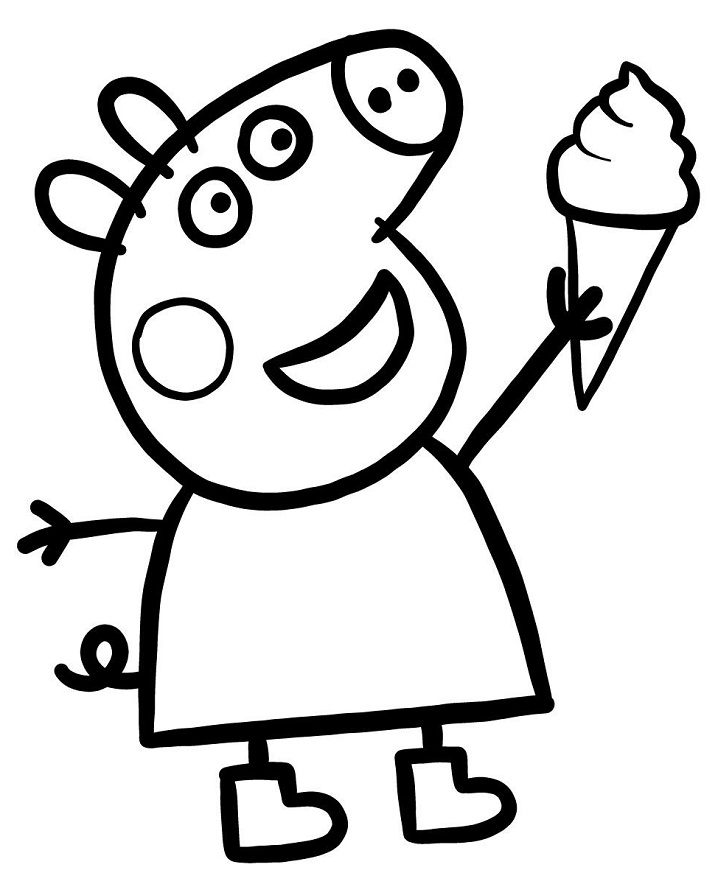 Desenho de Peppa Pig Segurando Sorvete Delicioso para Colorir Grátis e Pintar