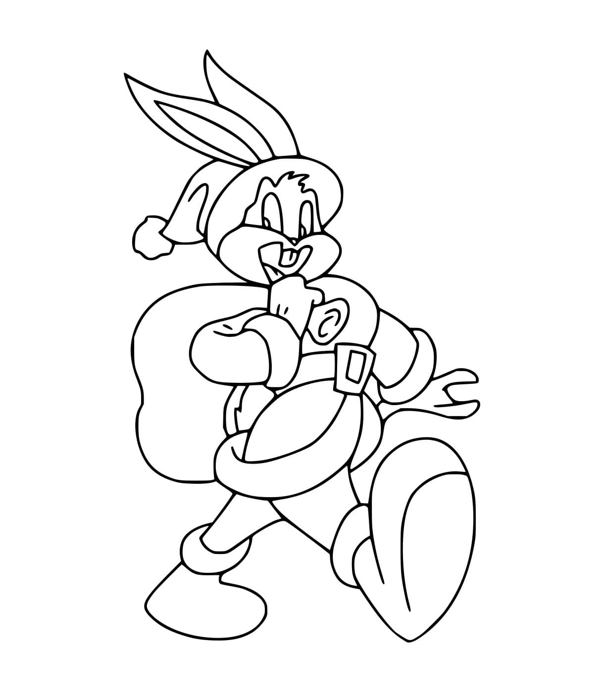 Desenho de Papai Noel Pernalonga Coelho Caminhando para Colorir e Pintar