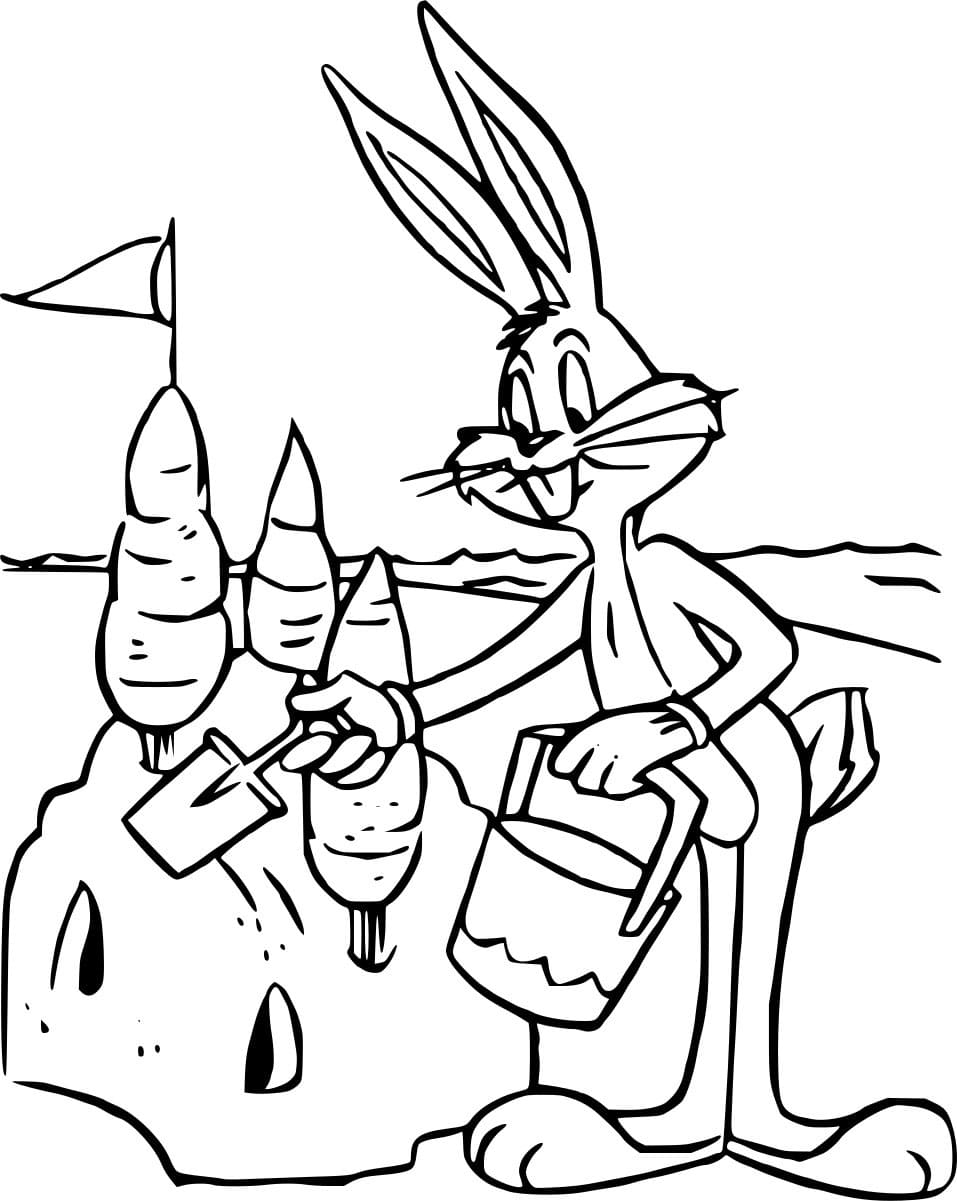 Desenho de Pernalonga Brincando de Areia para Colorir e Pintar