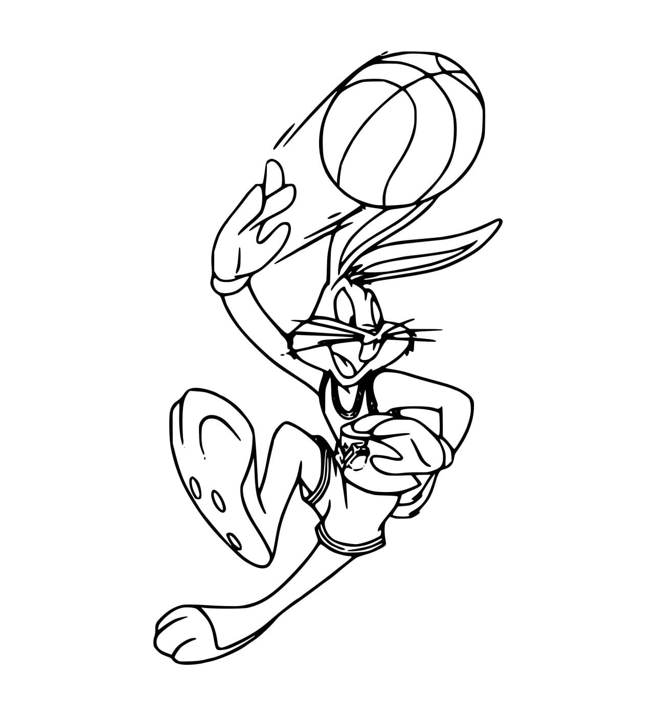 Desenho de Pernalonga Jogando Basquete para Colorir e Pintar