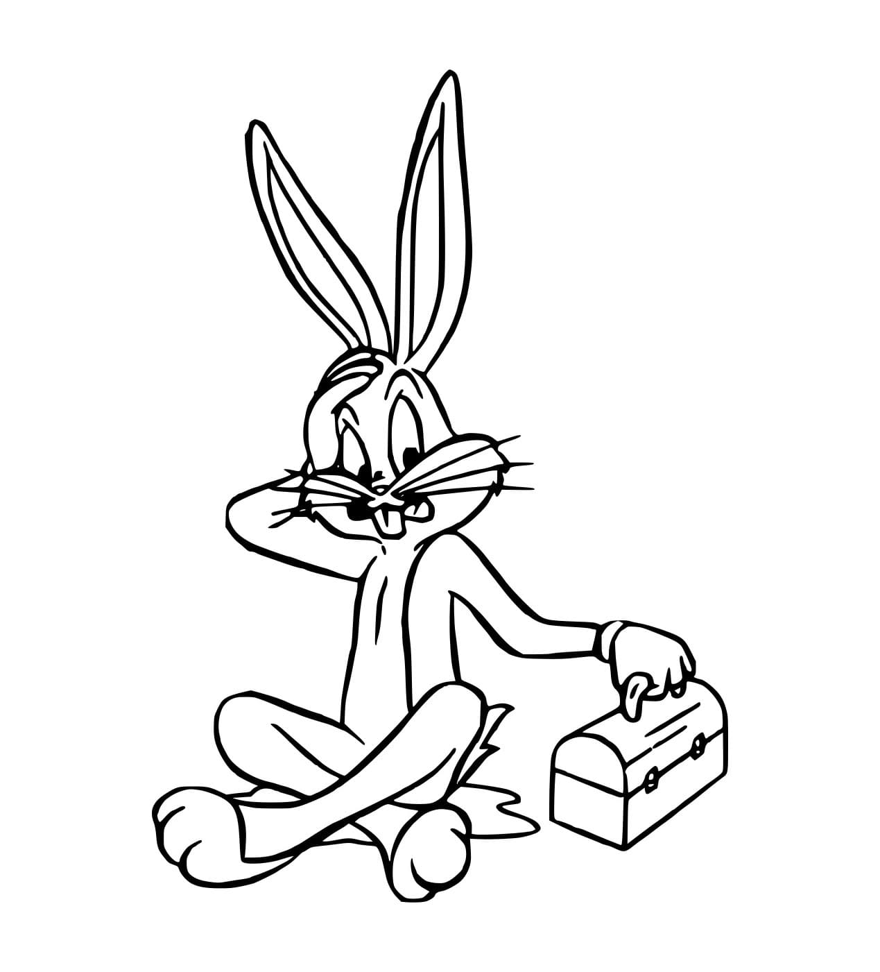 Desenho de Pernalonga Segurá uma Caixa para Colorir e Pintar