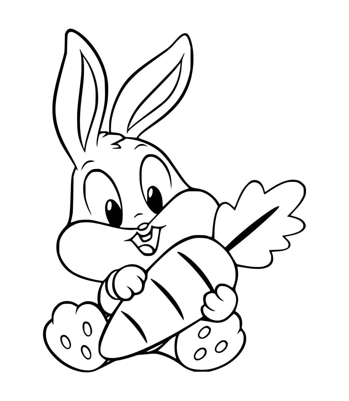 Desenho de Bebê Pernalonga Comendo Cenoura para Colorir e Pintar