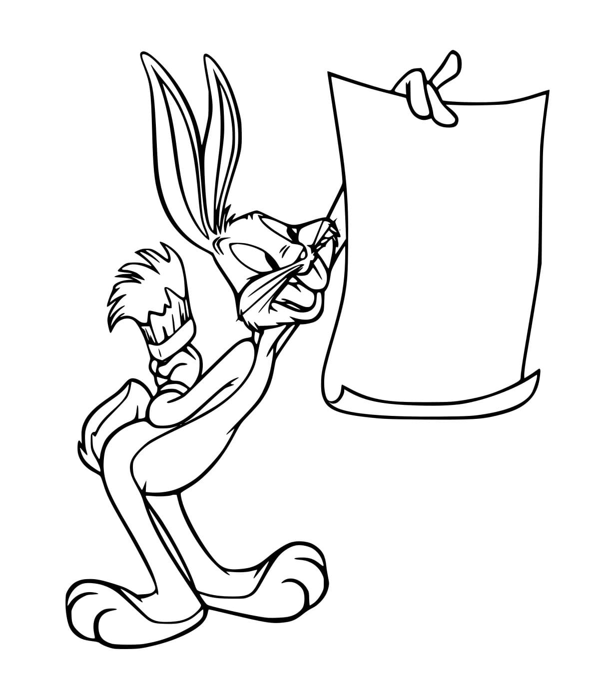 Desenho de Pernalonga Segurá um Poster para Colorir e Pintar