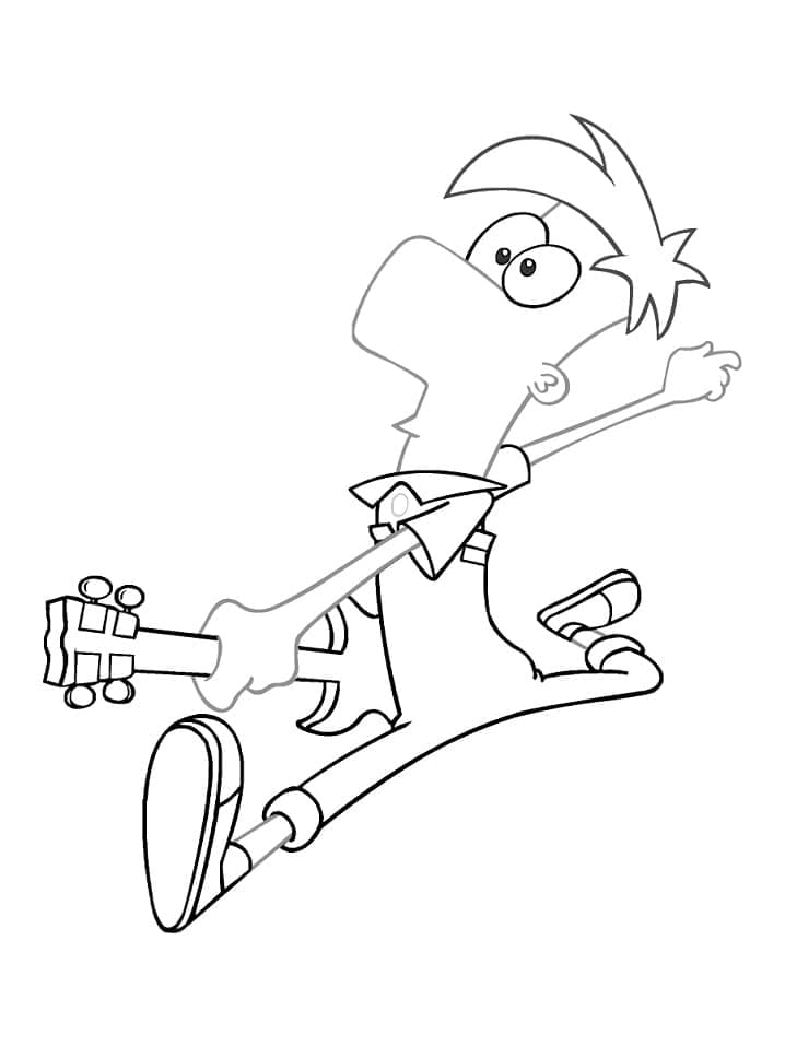 Desenho de Ferb Tocá Guitarra para Colorir e Pintar