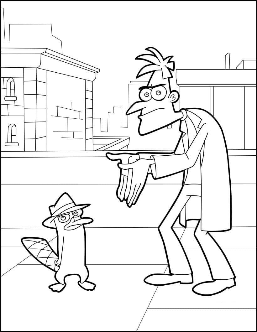 Desenho de Perry e Dr Heinz Doofenshmirtz para Colorir e Pintar