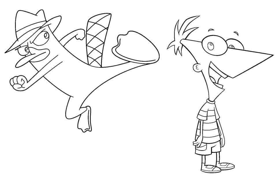 Desenho de Perry e Phineas para Colorir e Pintar