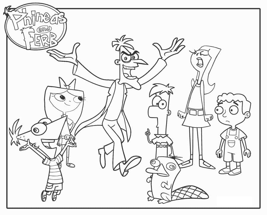 Desenho de Personagens de Phineas e Ferb para Colorir e Pintar