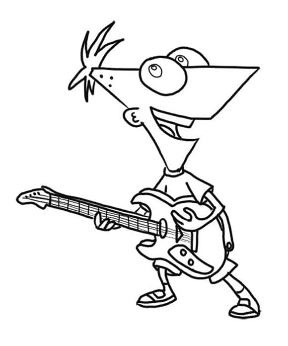 Desenho de Phineas Tocá Guitarra para Colorir e Pintar
