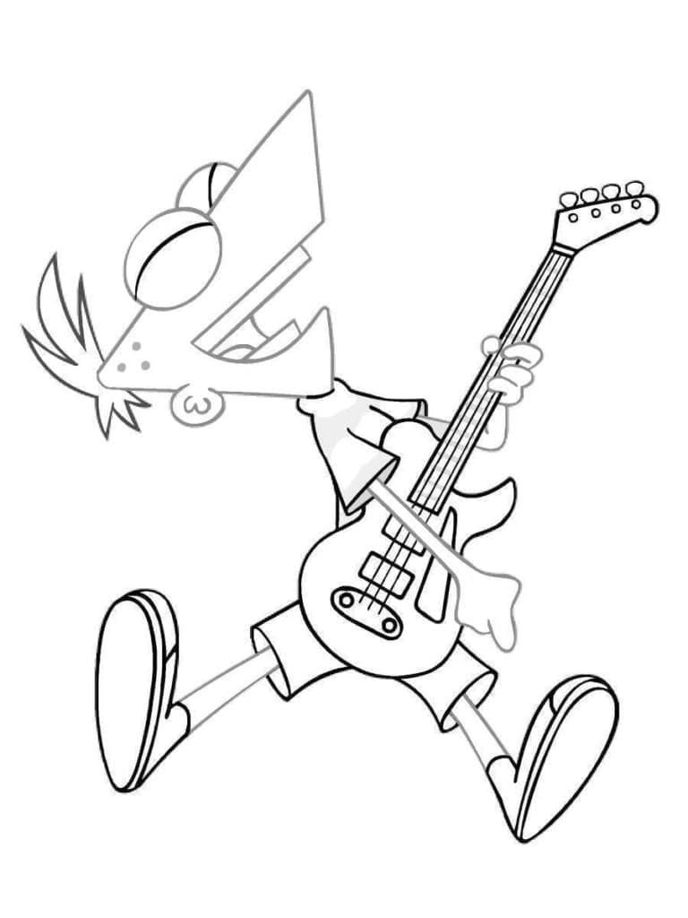 Desenho de Phineas Tocando Guitarra para Colorir e Pintar