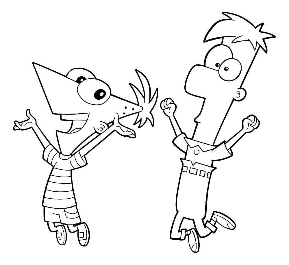 Desenho de Phineas e Ferb Alegres para Colorir e Pintar
