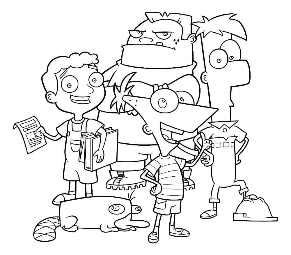 Desenho de Phineas e Ferb e Amigos para Colorir e Pintar