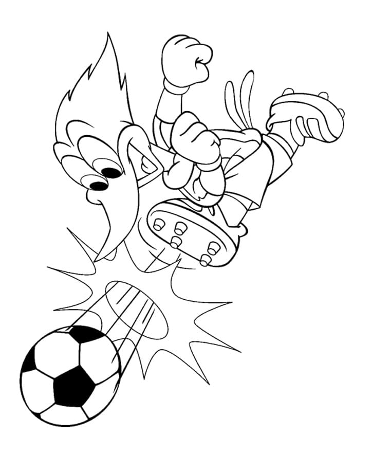 Desenho Picá Pau Jogando Futebol para Colorir e Pintar