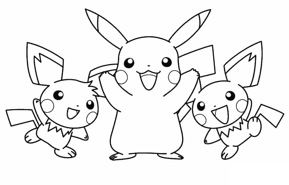 Desenho de Pichu e Pikachu para Colorir e Pintar