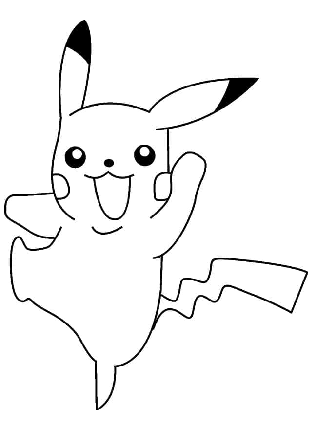 Desenho de Pikachu Alegre para Colorir e Pintar