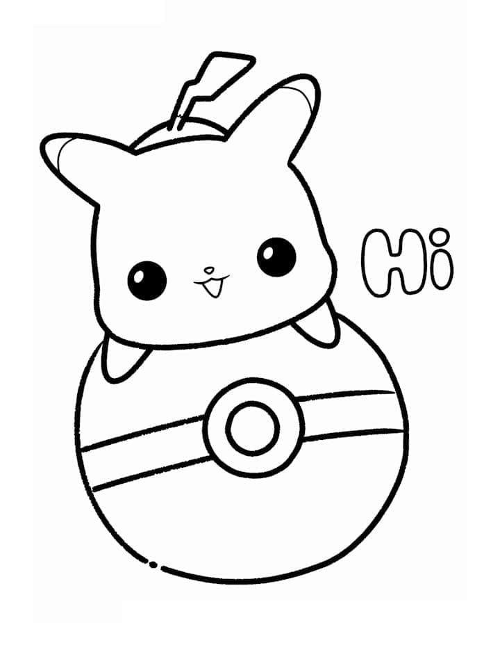 Desenho de Pikachu Kawaii para Colorir e Pintar