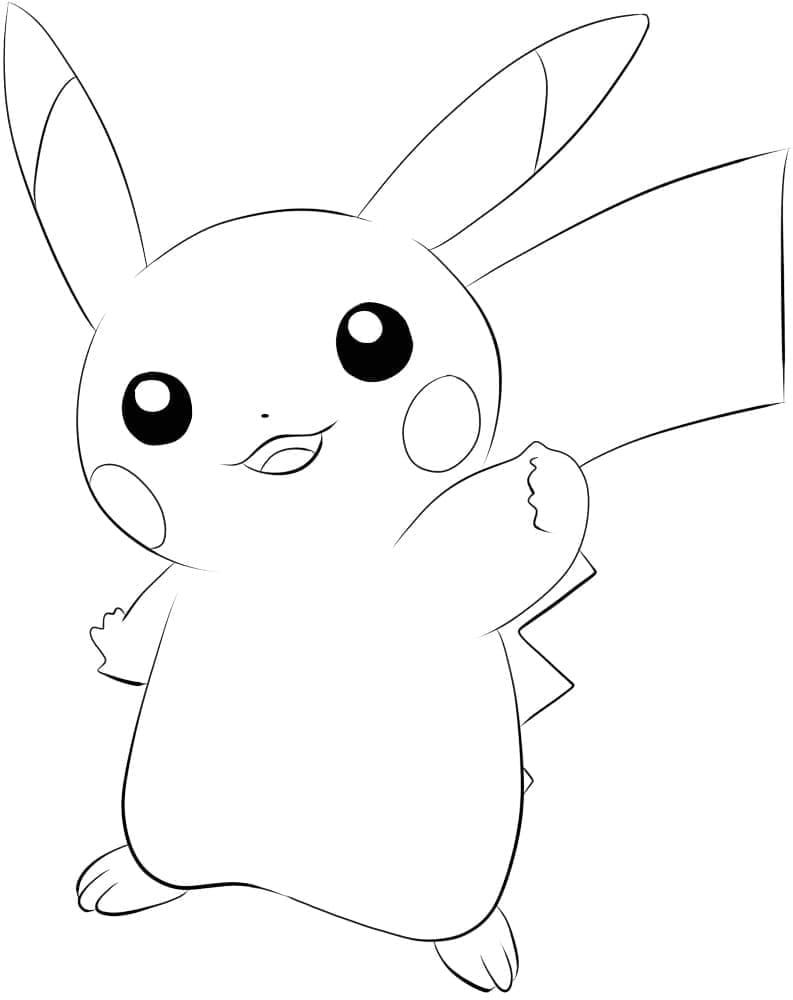 Desenho de Pikachu Sorridente para Colorir e Pintar