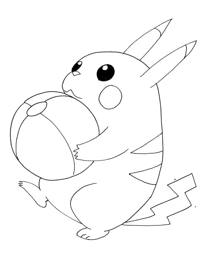 Desenho de Pikachu com Bola para Colorir e Pintar