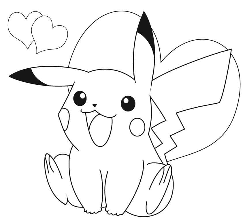 Desenho de Pikachu com Coração para Colorir e Pintar