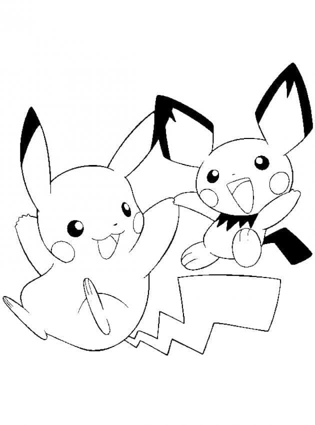 Desenho de Pikachu e Pichu para Colorir e Pintar