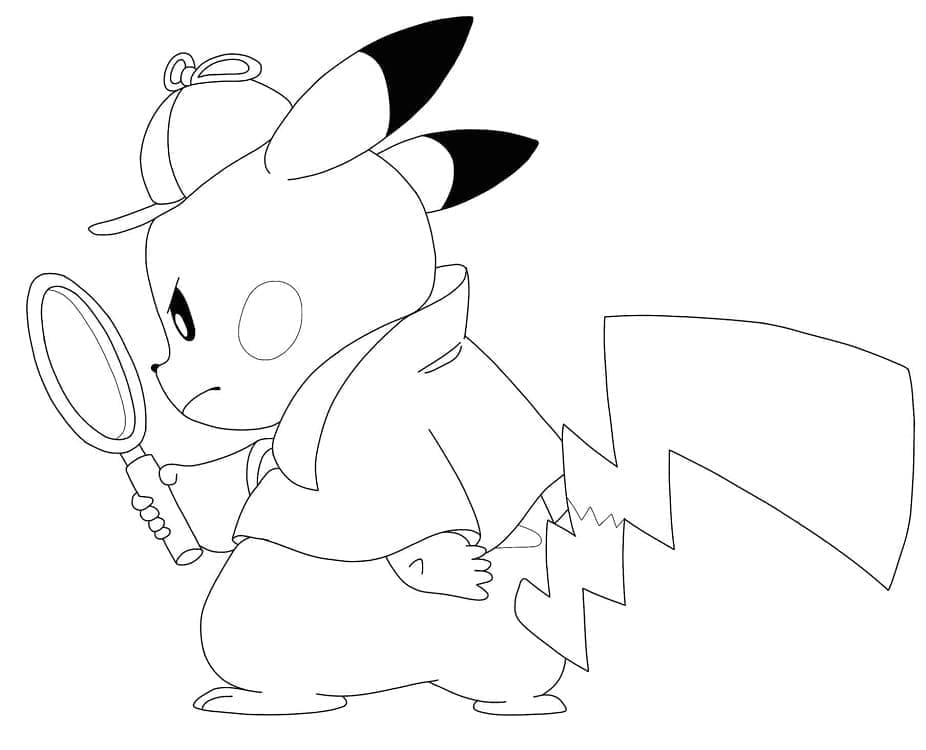 Desenho de Pikachu o Detetive para Colorir e Pintar