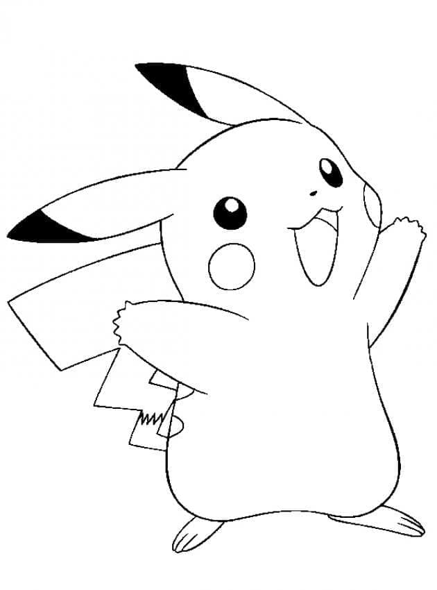 Desenho de Pokemon Pikachu Muito Alegre para Colorir e Pintar