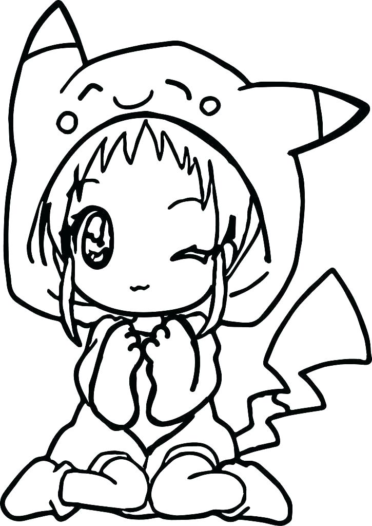 Desenho de Menina Usando Fantasiá de Pikachu para Colorir e Pintar