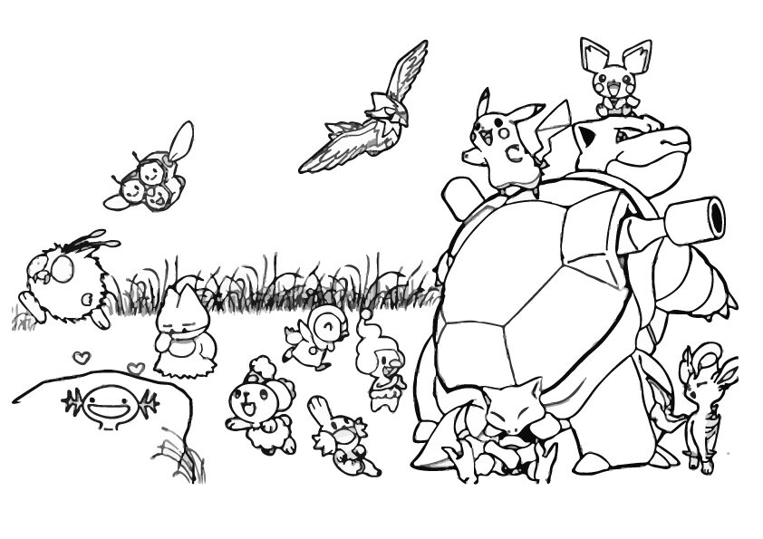 Desenho de Pikachu e Blastoise para Colorir Grátis e Pintar