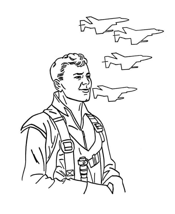 Desenho de Piloto para Colorir com Lápis de Cor e Pintar