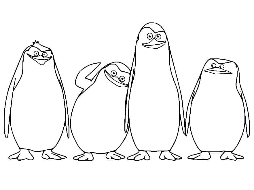 Desenho de Pinguins de Madagascar para Colorir com Lápis de Cor e Pintar