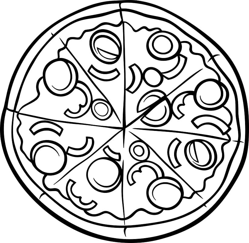Desenho de Pizza de Pepperoni para Colorir e Pintar