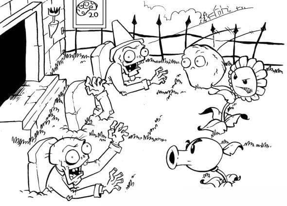 Desenho de Campo de Plants Vs Zombies para Colorir e Pintar