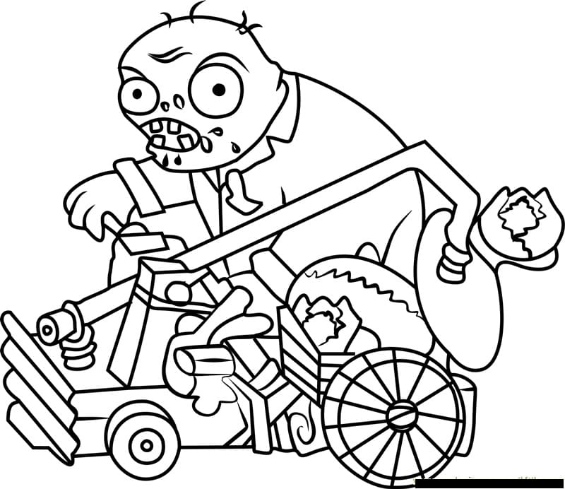 Desenho de Catapulta Zumbi de Plants Vs Zombies para Colorir e Pintar